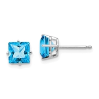 14k White Gold Post Earring- Blue Topaz