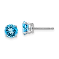 14k White Gold Post Earring- Blue Topaz