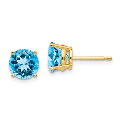 14k Gold Post Earring- Blue Topaz