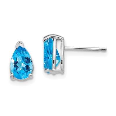 14k White Gold Post Earring- Blue Topaz