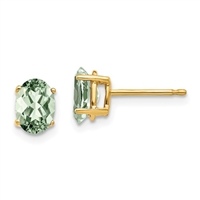 14k Gold Post Earring- Green Amethyst