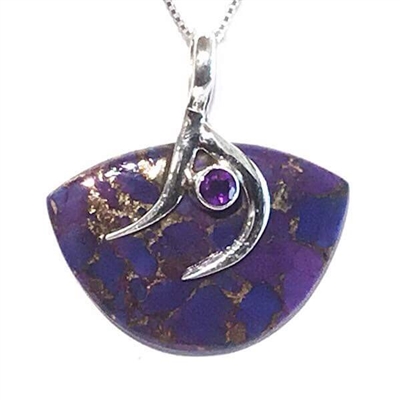 Sterling Silver Pendant/Necklace- Purple Turquoise with Copper & Amethyst