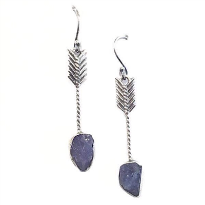 Sterling Silver Dangle Earrings- Rough Cut Tanzanite