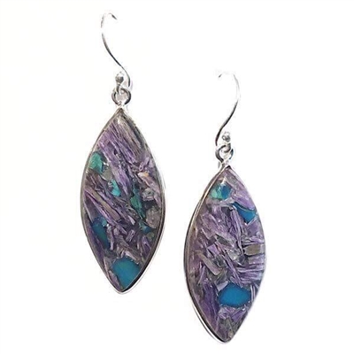 Sterling Silver Dangle Earrings- Charoite in Chrysocolla