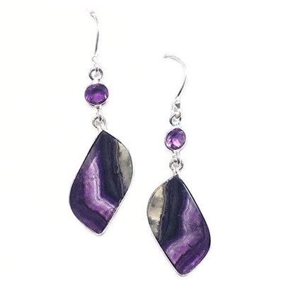 Sterling Silver Dangle Earrings- Blue John & Amethyst