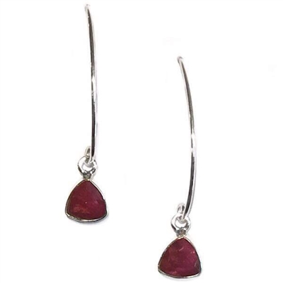 Sterling Silver Ruby Dangle Earrings--July Birthstone