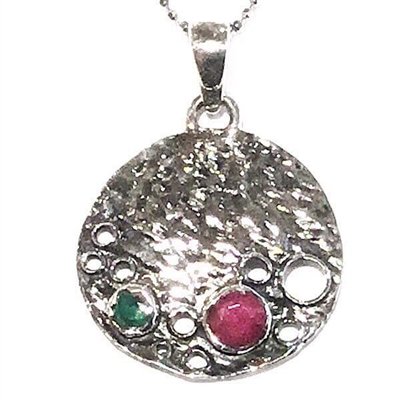 Sterling Silver Pendant/Necklace- Ruby & Emerald