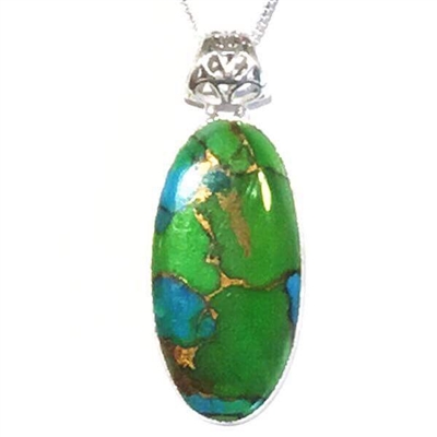 Sterling Silver Pendant- Blue Turquoise in Green Mojave