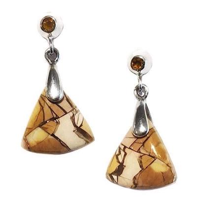 Sterling Silver Post Dangle Earrings- Brecciated Mookaite