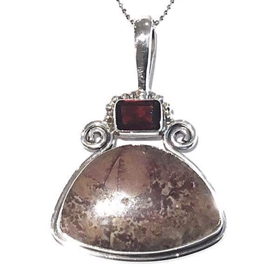 Sterling Silver Pendant-Sonora Dendritic Agate & Garnet