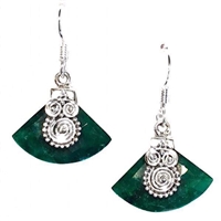 Sterling Silver Dangle Earrings- Emerald