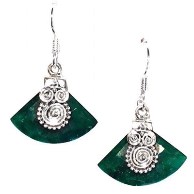 Sterling Silver Dangle Earrings- Emerald