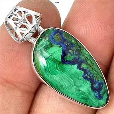 Sterling Silver Pendant- Azurite in Malachite