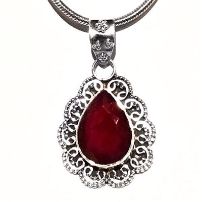 Sterling Silver Pendant- Ruby