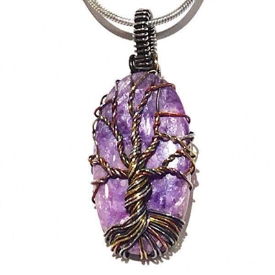 Mixed Metal Wire Wrapped Tree of Life Pendant- Charoite