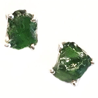 Sterling Silver Post Earrings- Rough Cut Emerald