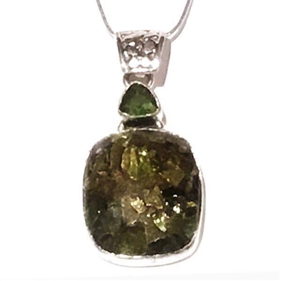 Sterling Silver Pendant/Necklace- Peridot in Pyrite & Peridot