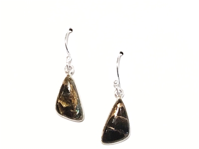 Sterling Silver Dangle Earrings- Black Turquoise with Shell