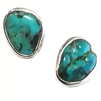 Sterling Silver Post Earrings- Rough Cut Turquoise