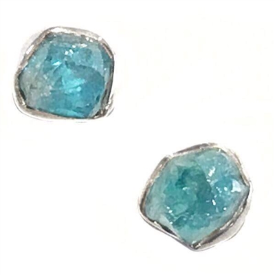 Sterling Silver Post Earrings- Rough Cut Aquamarine