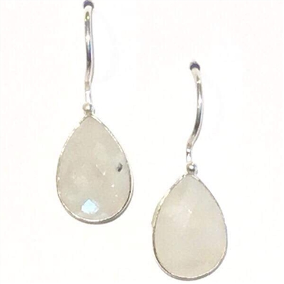 Sterling Silver Dangle Earrings- Faceted Rainbow Moonstone