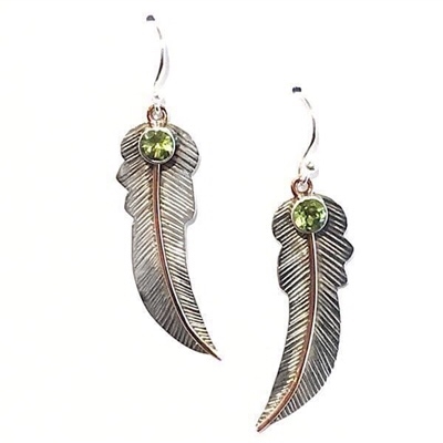 Sterling Silver & Copper Dangle Earrings- Peridot