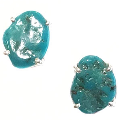 Sterling Silver Post Earrings- Rough Cut Turquoise