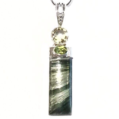 Sterling Silver Pendant-Seraphinite & Peridot