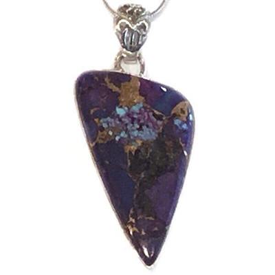 Sterling Silver Pendant/Necklace- Purple Turquoise with Copper