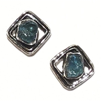 Sterling Silver Post Earrings- Rough Cut Apatite