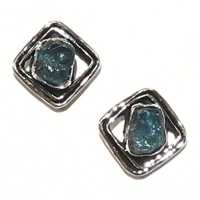 Sterling Silver Post Earrings- Rough Cut Apatite