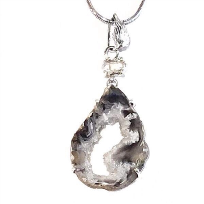 Sterling Silver Pendant- Geode & White Quartz