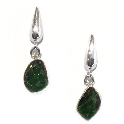 Sterling Silver Post Dangle Earrings- Rough Cut Emerald