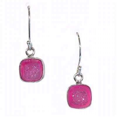 Sterling Silver Dangle Earrings- Pink Aura Druzy