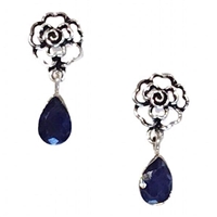 Sterling Silver Post Dangle Earrings Sapphire -September Birthstone