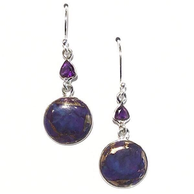 Sterling Silver Dangle Earring- Purple Turquoise & Amethyst