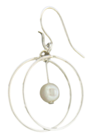 Sterling Silver "Double Wheel" Earrings with White Freshwater Pearls