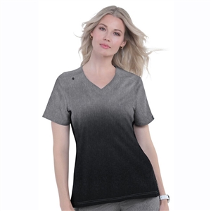 KOI 1031PR - Women's Heather Platinum Grey Black Print Scrub Top