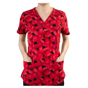 MAEVN 1767-MDN - Women's Midnight Garden Print Scrub Top