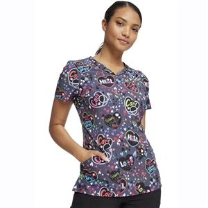 Cherokee CK678- Women's V-Neck Print Scrub Top