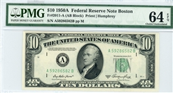 2011-A, $10 Federal Reserve Note Boston, 1950A