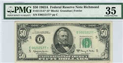 2113-E*, $50 Federal Reserve Note Richmond, 1963A