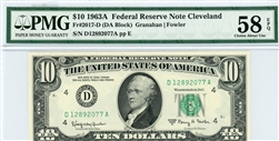 2017-D (DA Block), $10 Federal Reserve Note Cleveland, 1963A