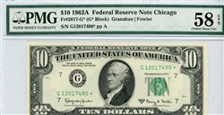 2017-G* (G* Block), $10 Federal Reserve Note Chicago, 1963A