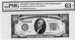 2000-I (IA Block), $10 Federal Reserve Note Minneapolis, 1928