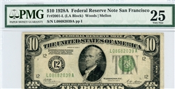 2001-L (LA Block), $10 Federal Reserve Note San Francisco, 1928A