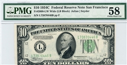 2008-LW Wide (LB Block), $10 Federal Reserve Note San Francisco, 1934C