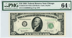 2010-GW Wide (GB Block), $10 Federal Reserve Note Chicago, 1950