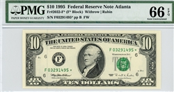 2032-F* (F* Block), $10 Federal Reserve Note Atlanta, 1995