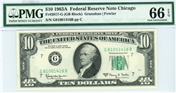 2017-G (GB Block), $10 Federal Reserve Note Chicago, 1963A